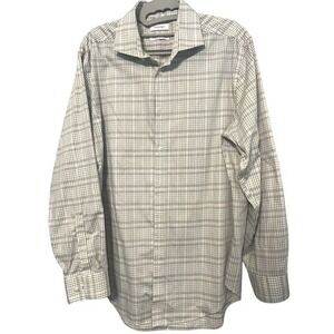 Calvin Klein Mens Lg LS Slim Fit Non-Iron Dress 16.5 32/33‎ Plaid Gray White